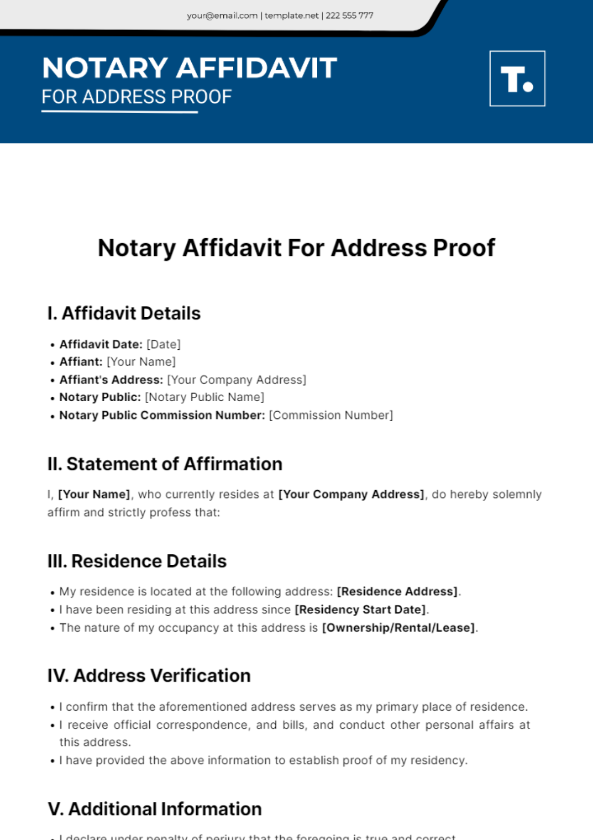Free Notary Affidavit For Address Proof Template