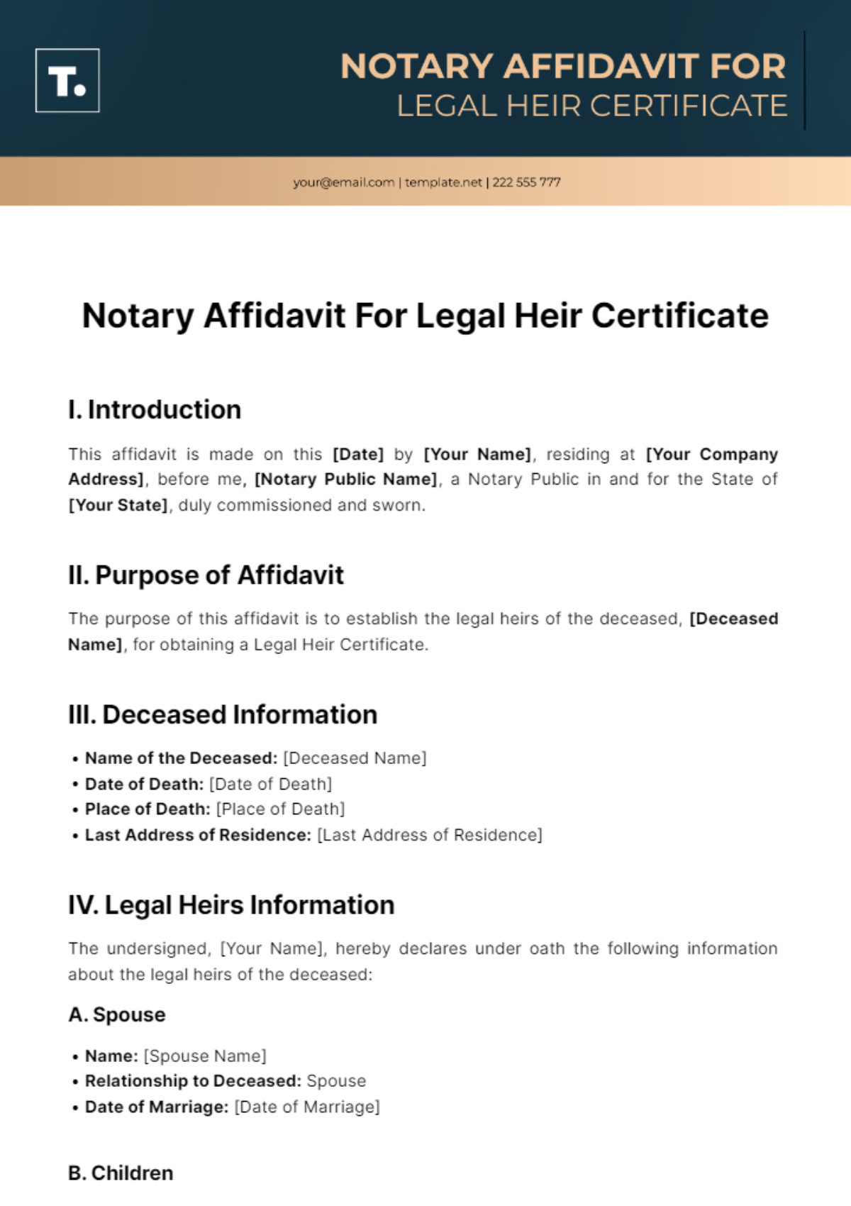 Notary Affidavit For Legal Heir Certificate Template