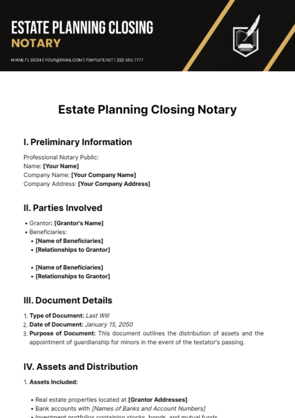 Estate Planning Closing Notary Template