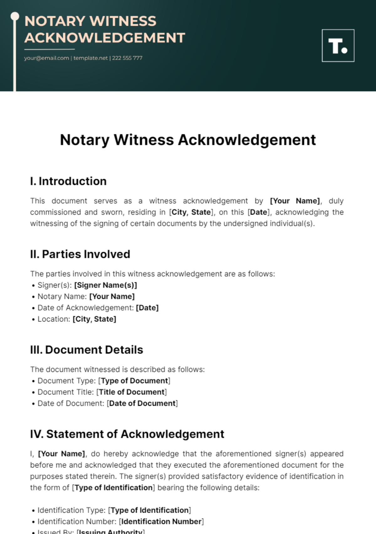 Notary Witness Acknowledgement Template