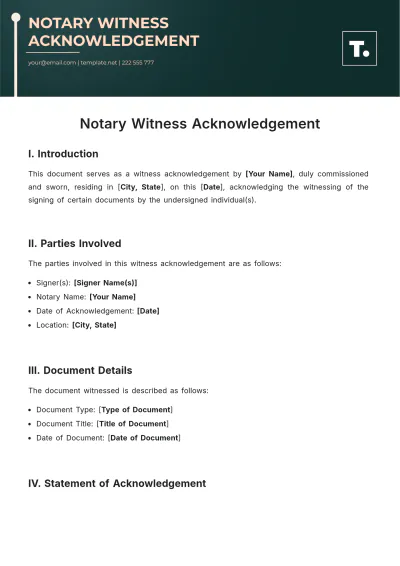Free Notary Witness Acknowledgement Template to Edit Online