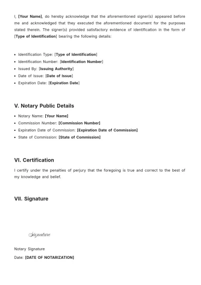 Free Notary Witness Acknowledgement Template to Edit Online