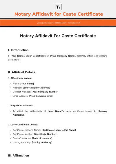 Free Notary Affidavit For Caste Certificate Template to Edit Online