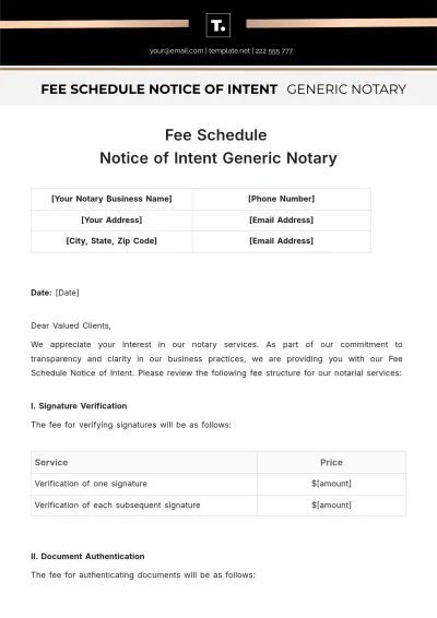 Free Fee Schedule Notice Of Intent Generic Notary Template to Edit Online