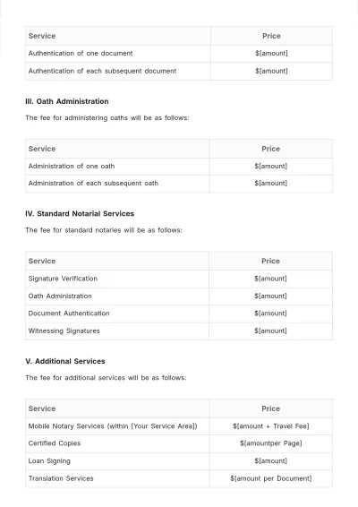Free Fee Schedule Notice Of Intent Generic Notary Template to Edit Online