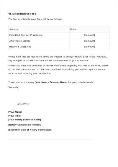 Free Fee Schedule Notice Of Intent Generic Notary Template to Edit Online