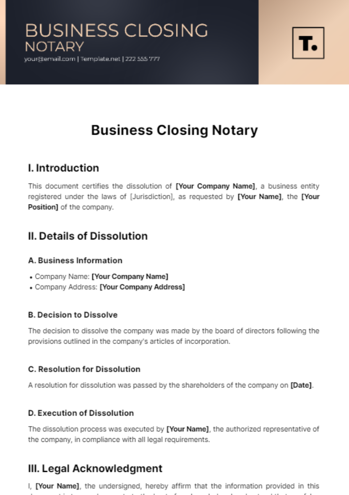 Business Closing Notary Template