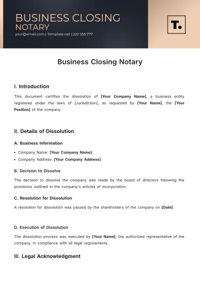 Free Business Closing Notary Template to Edit Online