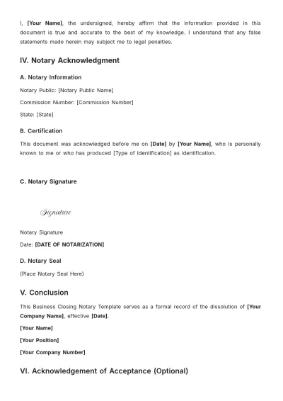 Free Business Closing Notary Template to Edit Online