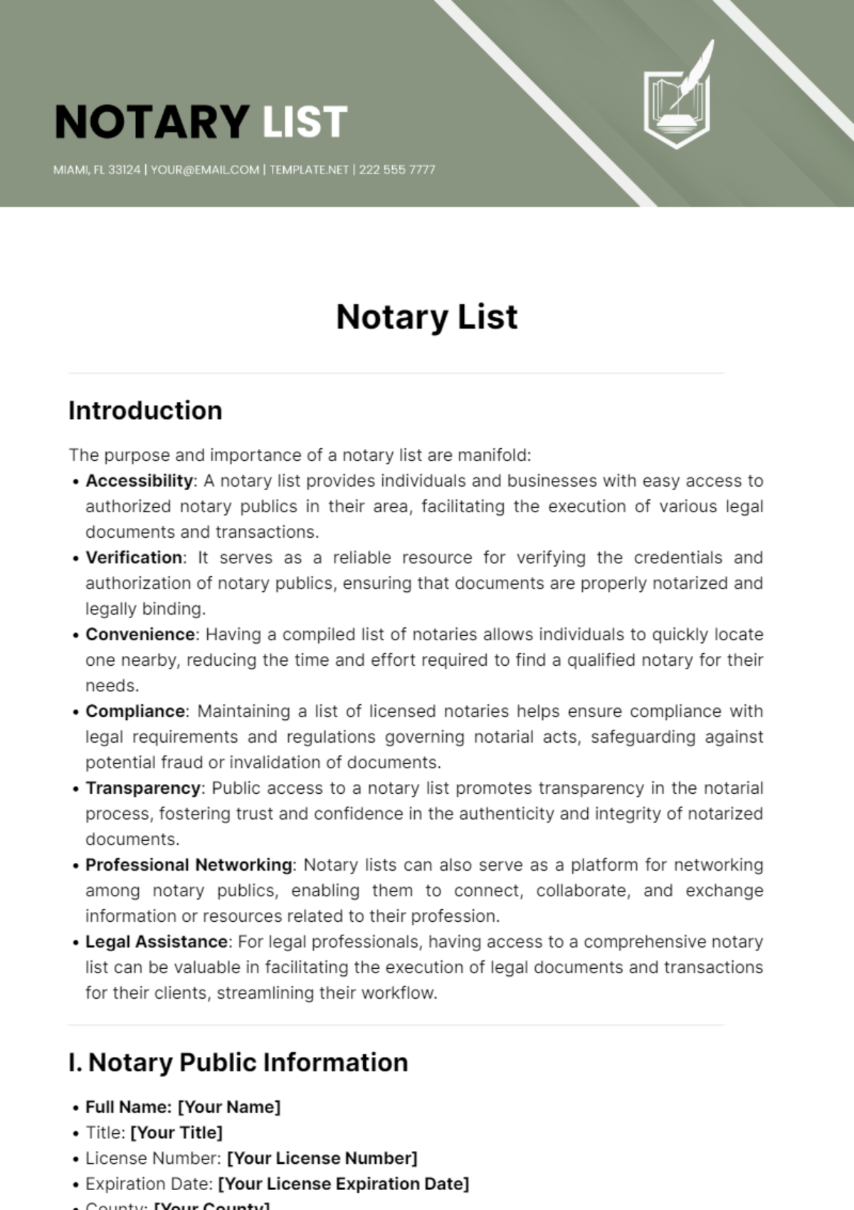 Notary List Template