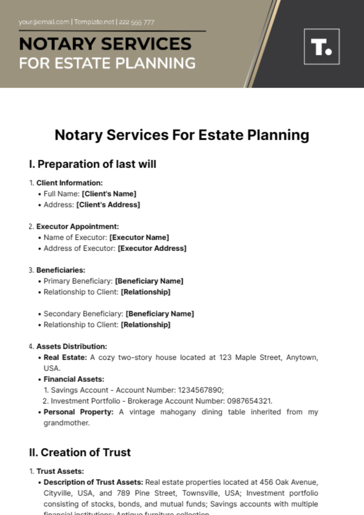 Free Notary Services For Estate Planning Template