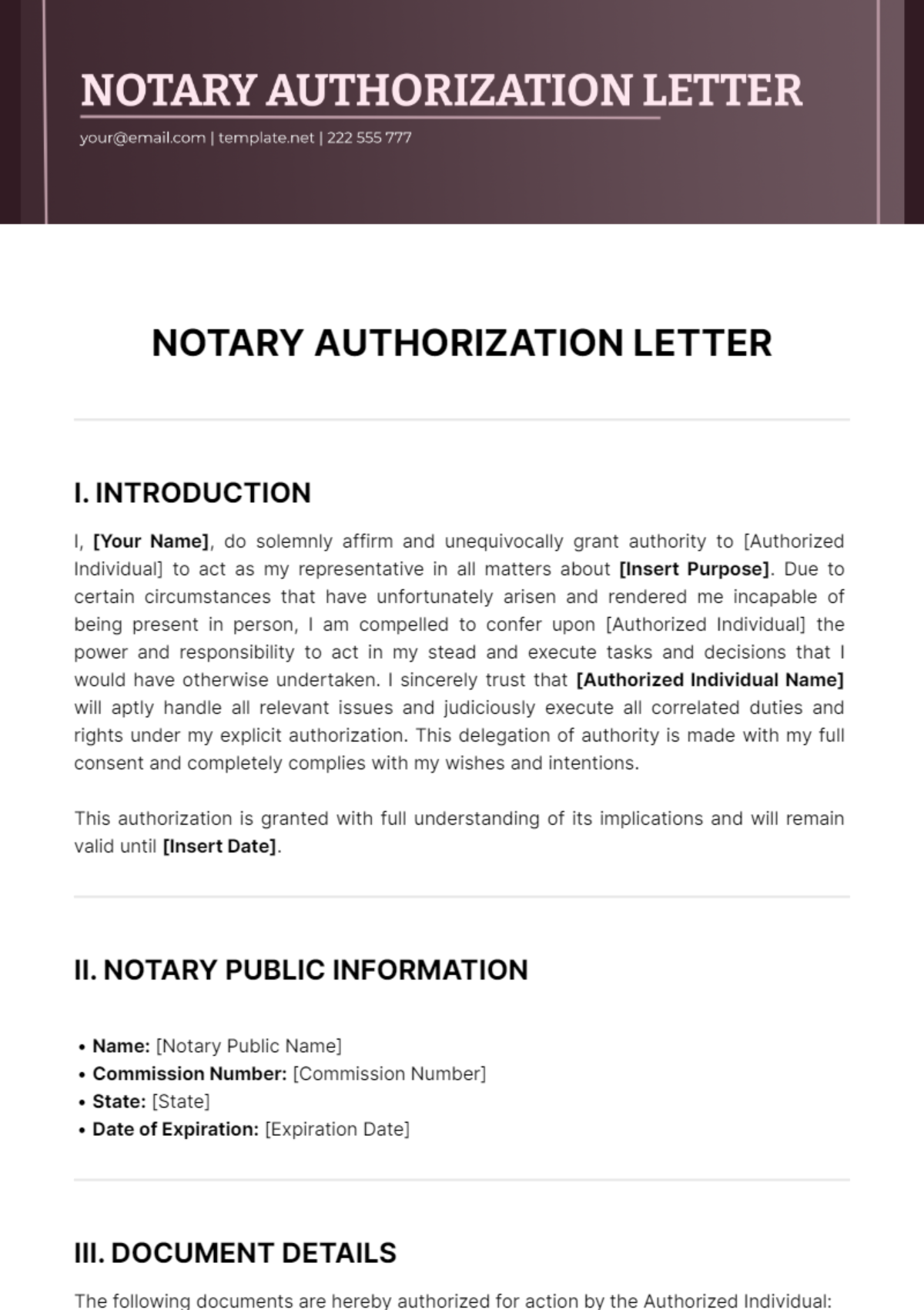 Free Notary Authorization Letter Template