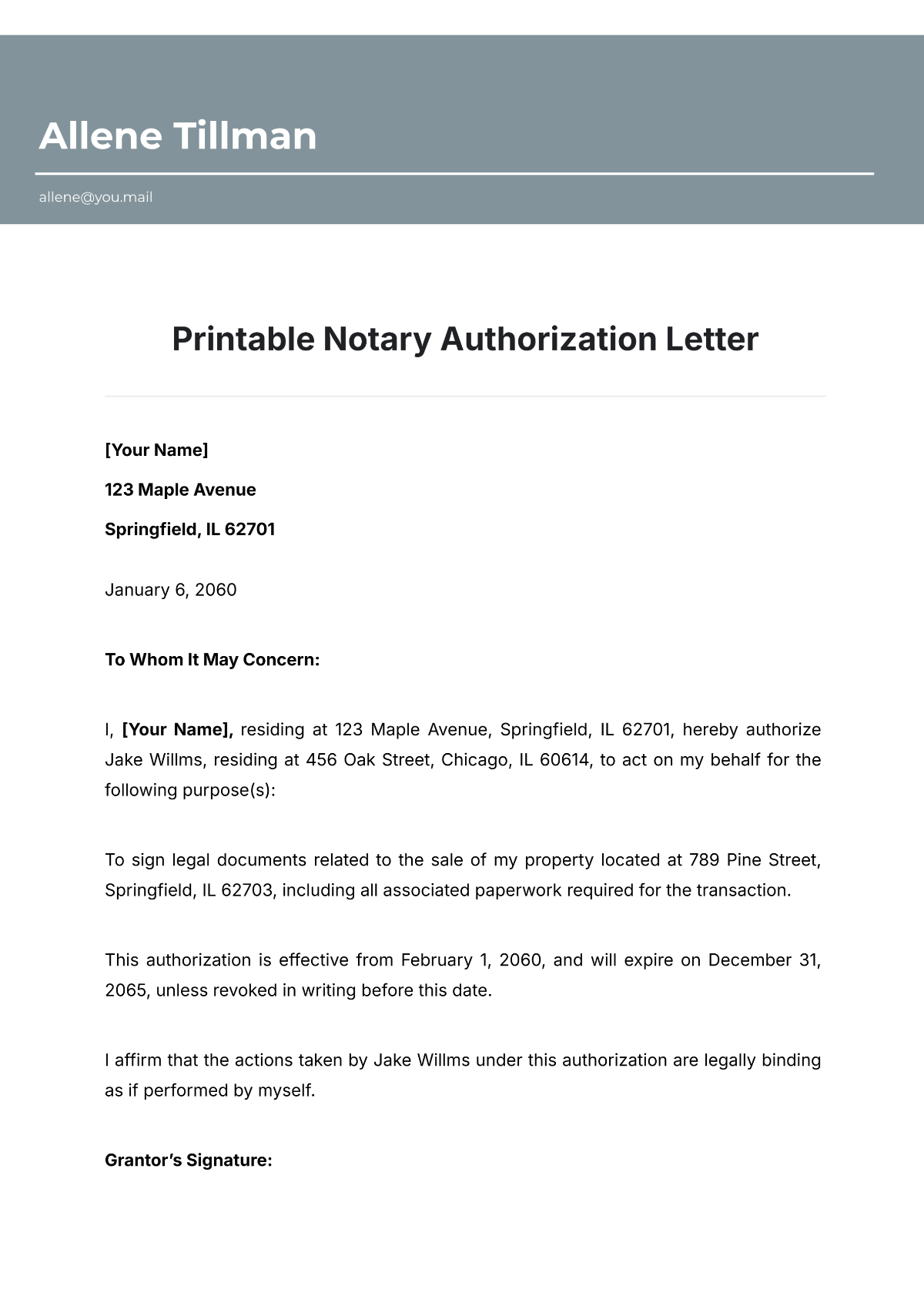 Free Printable Notary Authorization Letter Template