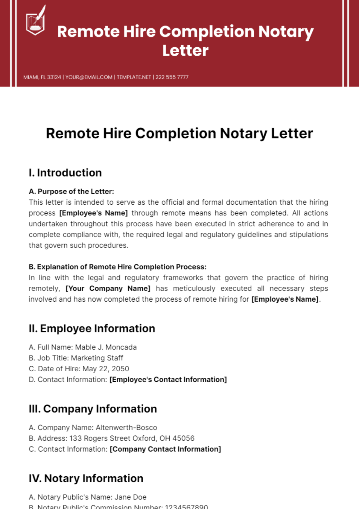 Free Remote Hire Completion Notary Letter Template