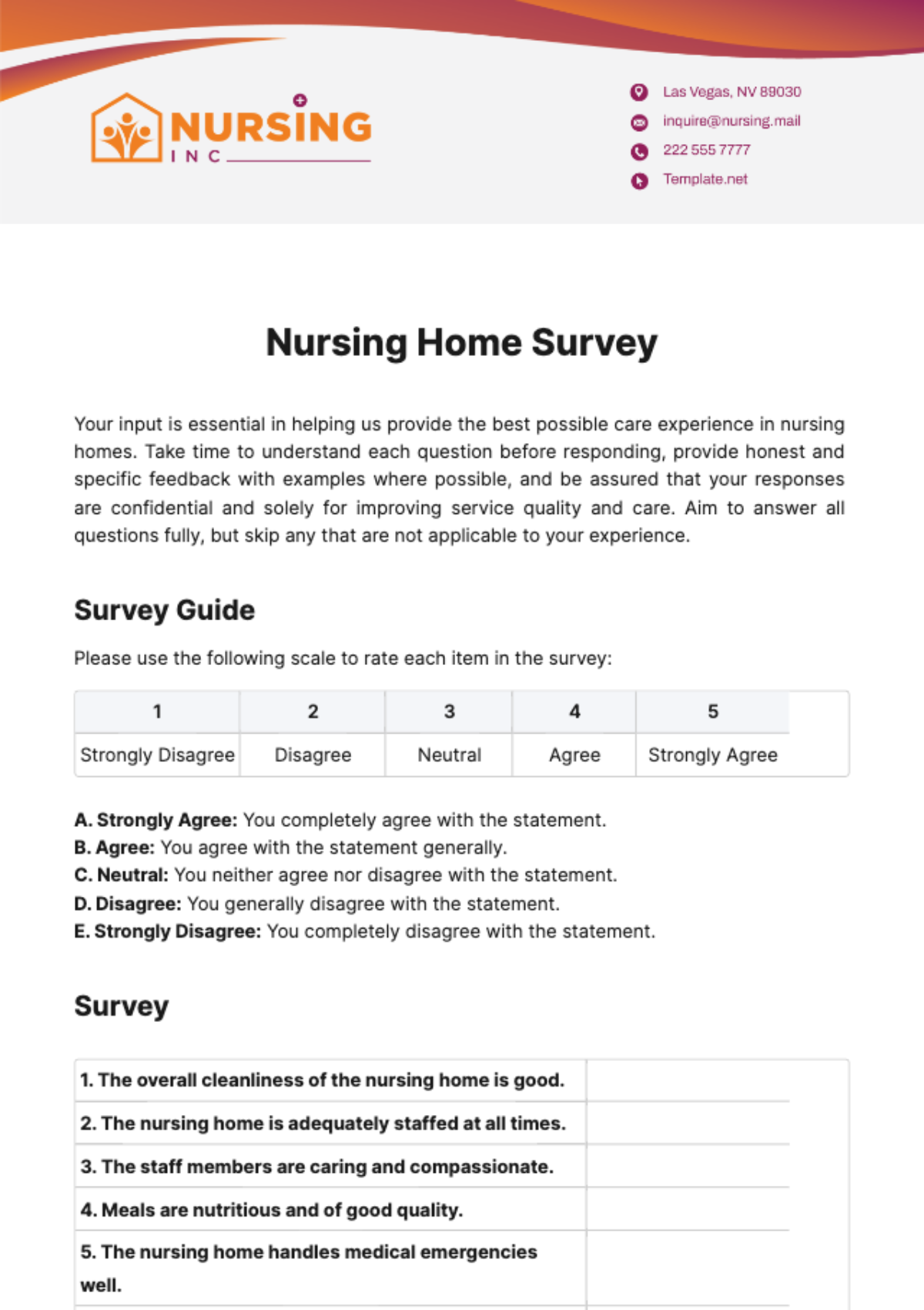 Nursing Home Survey Template - Edit Online & Download