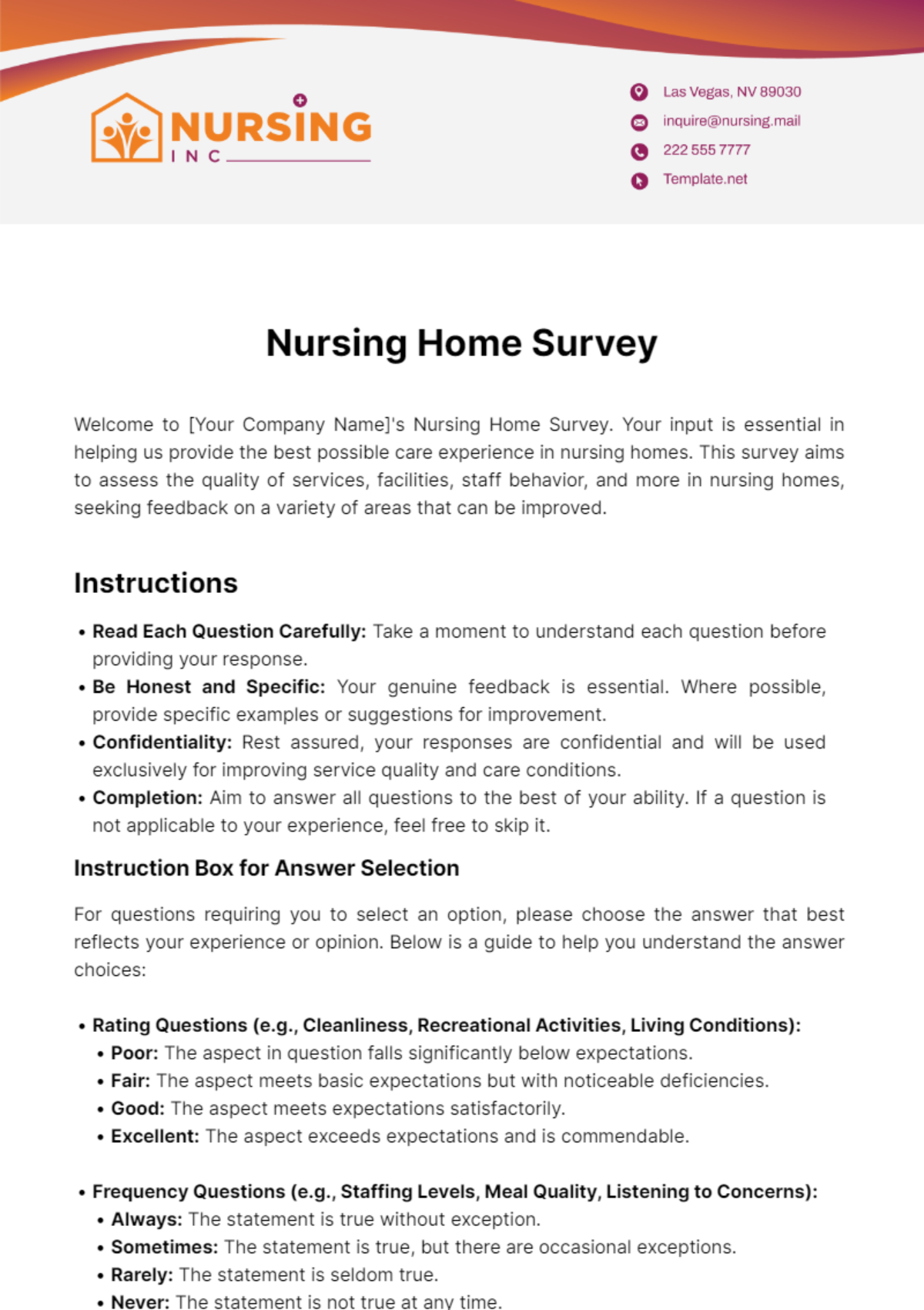 Nursing Home Survey Template