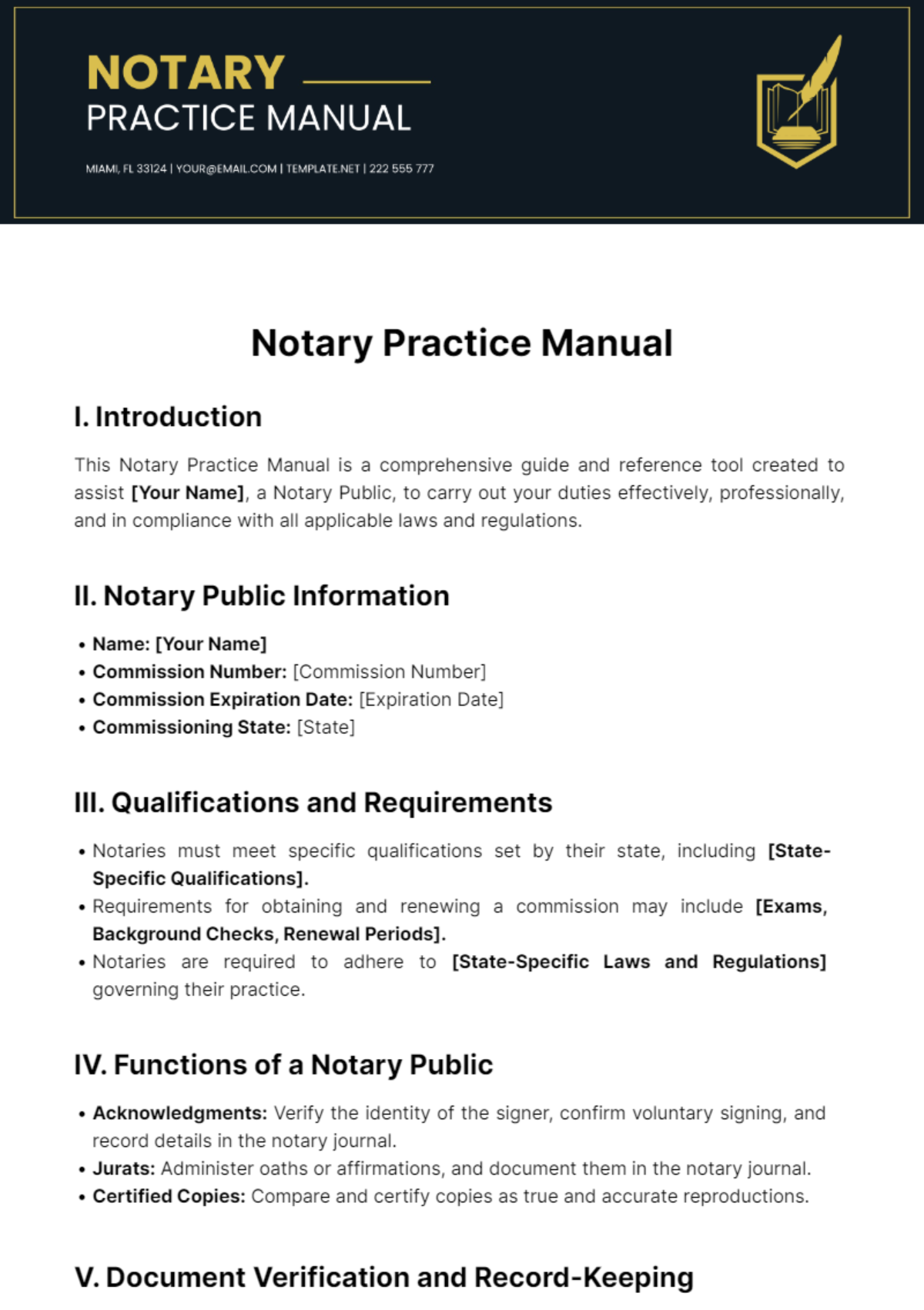 Notary Practice Manual Template