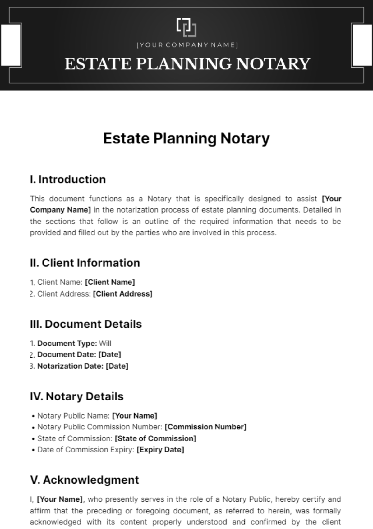 Estate Planning Notary Template