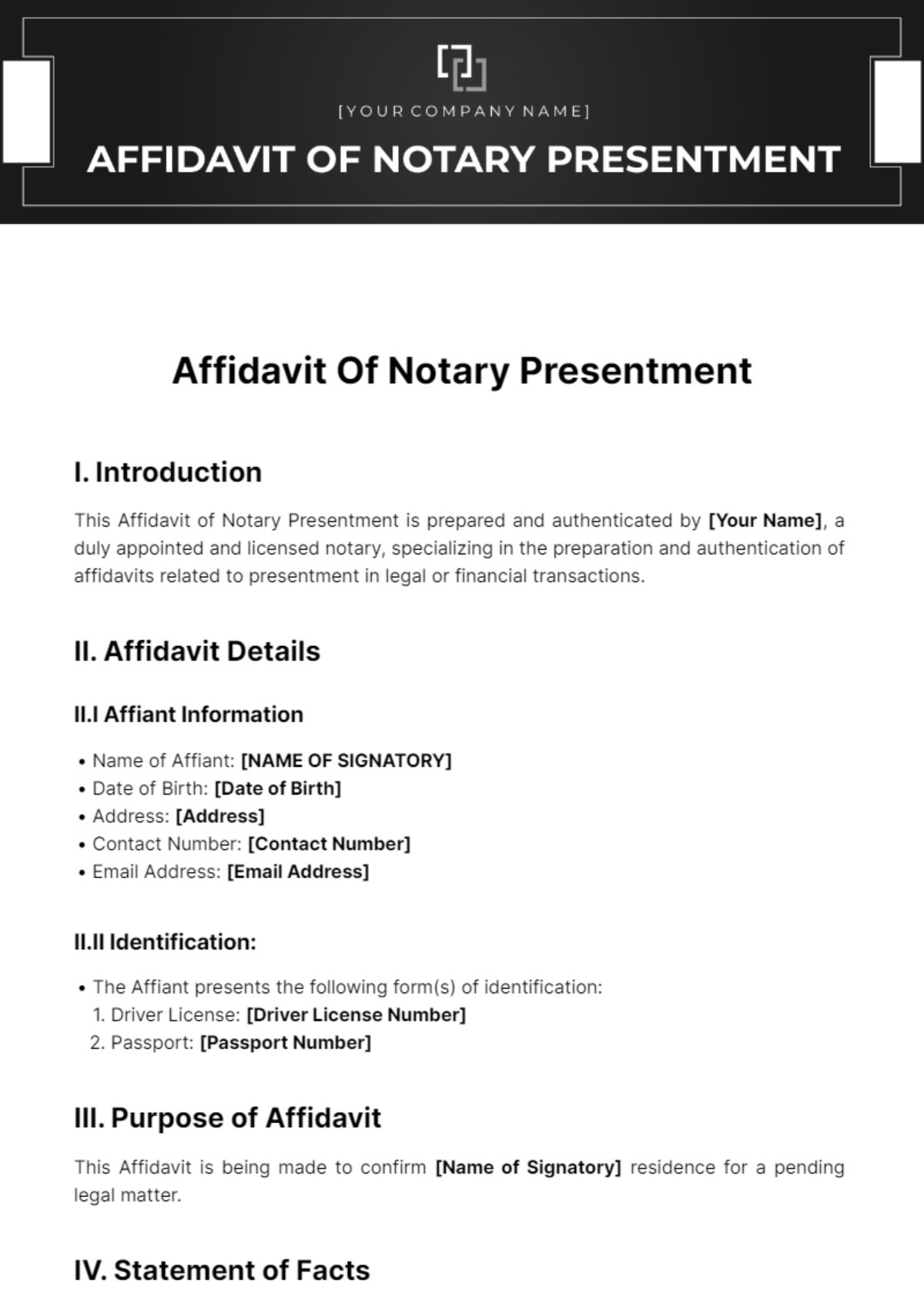 Free Affidavit Of Notary Presentment Template