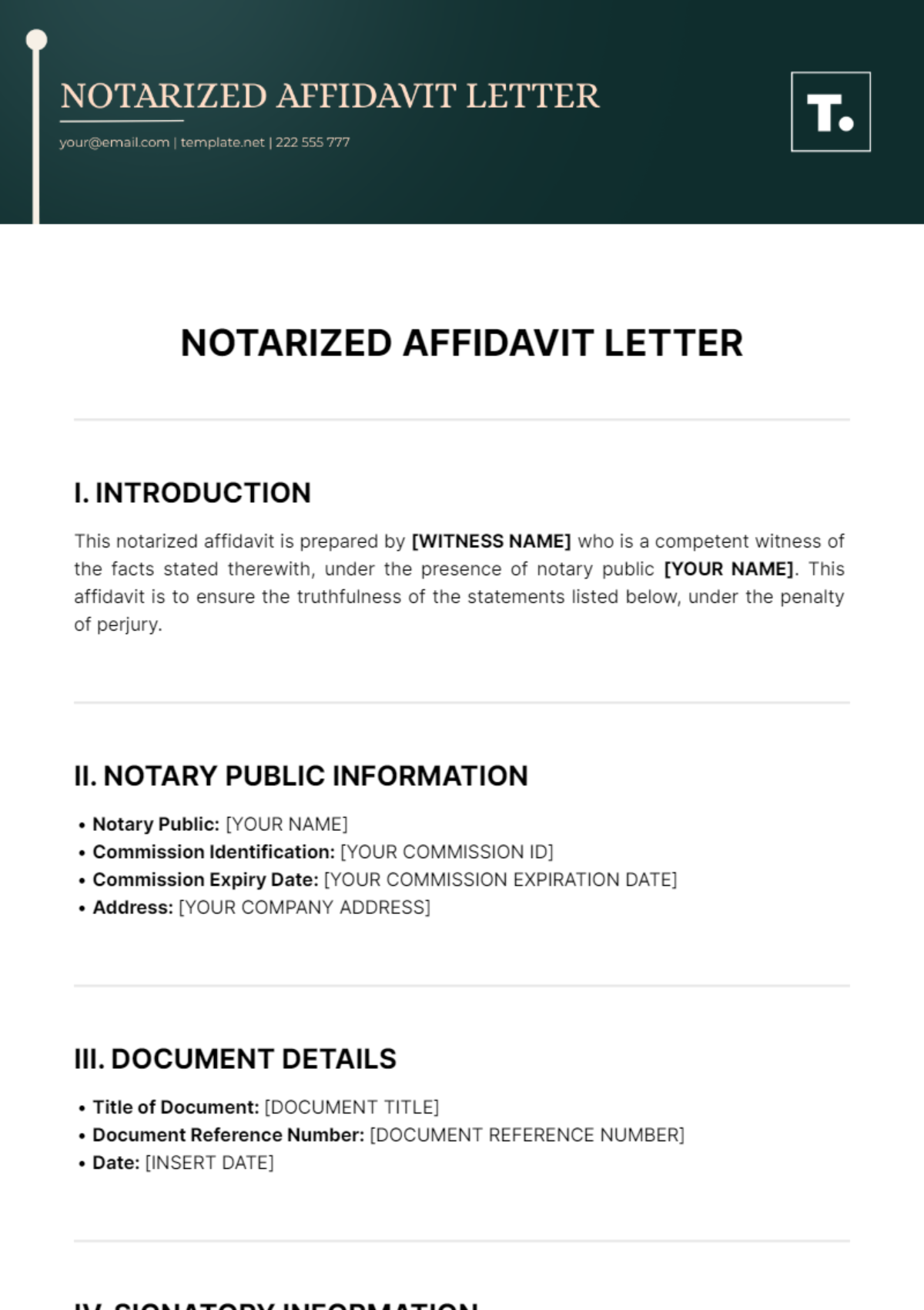 Free Notary Affidavit Letter Template