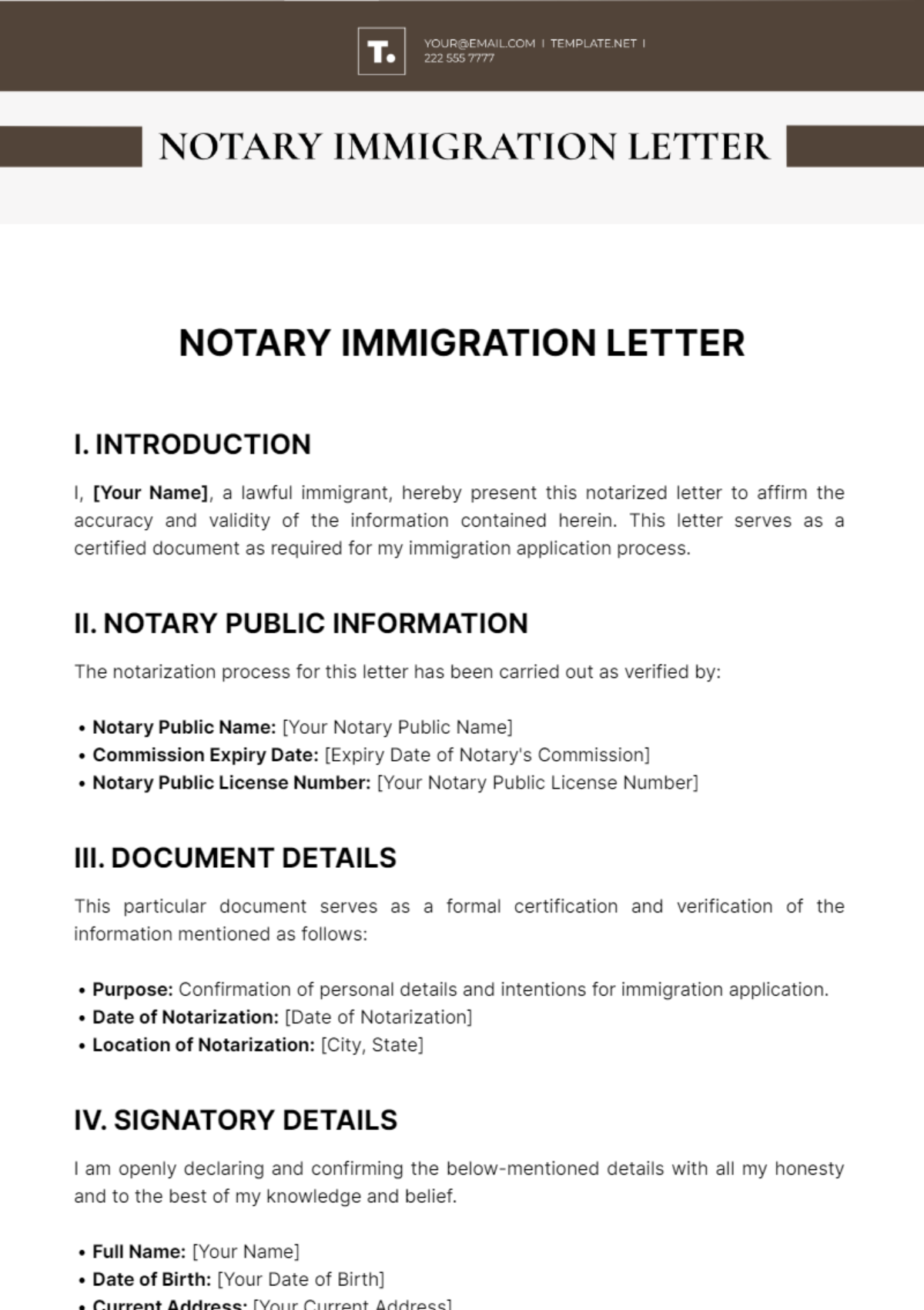 Notary Immigration Letter Template