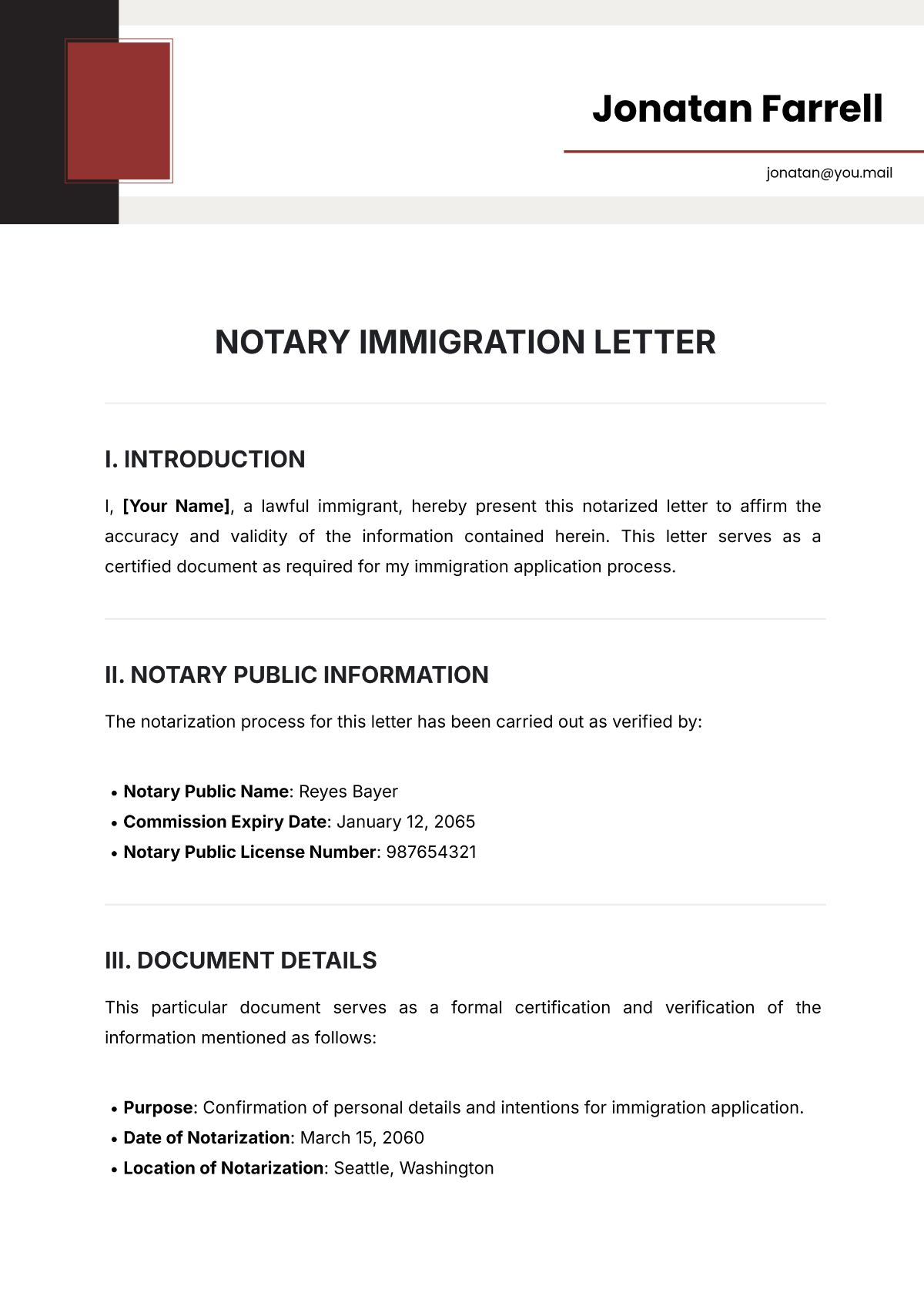 Free Notary Immigration Letter Template