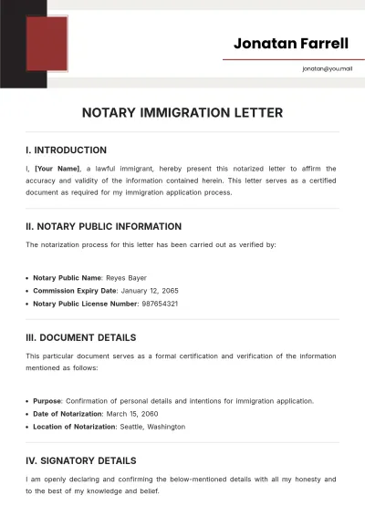 Free Notary Immigration Letter Template to Edit Online