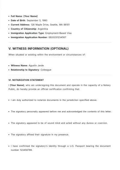 Free Notary Immigration Letter Template to Edit Online