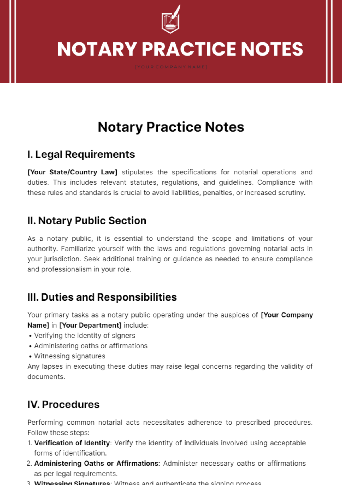 Notary Practice Notes Template