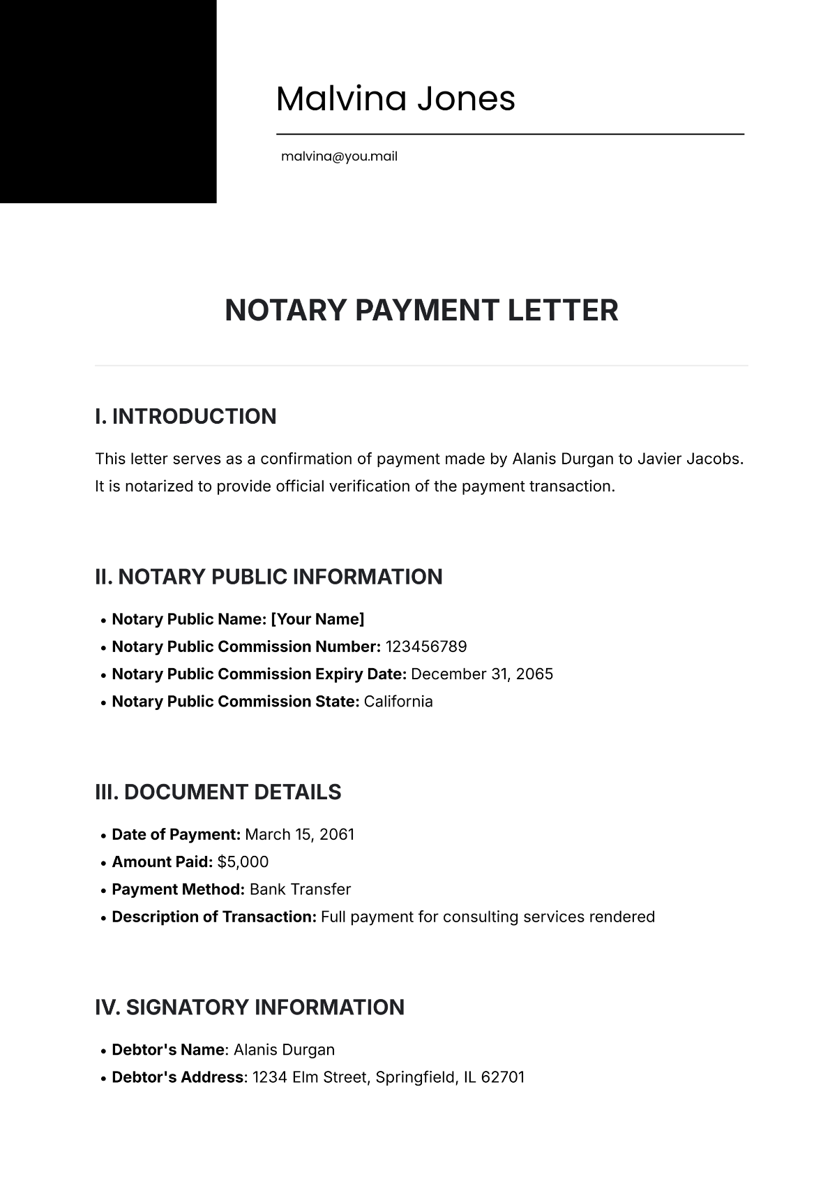 Free Notary Payment Letter Template