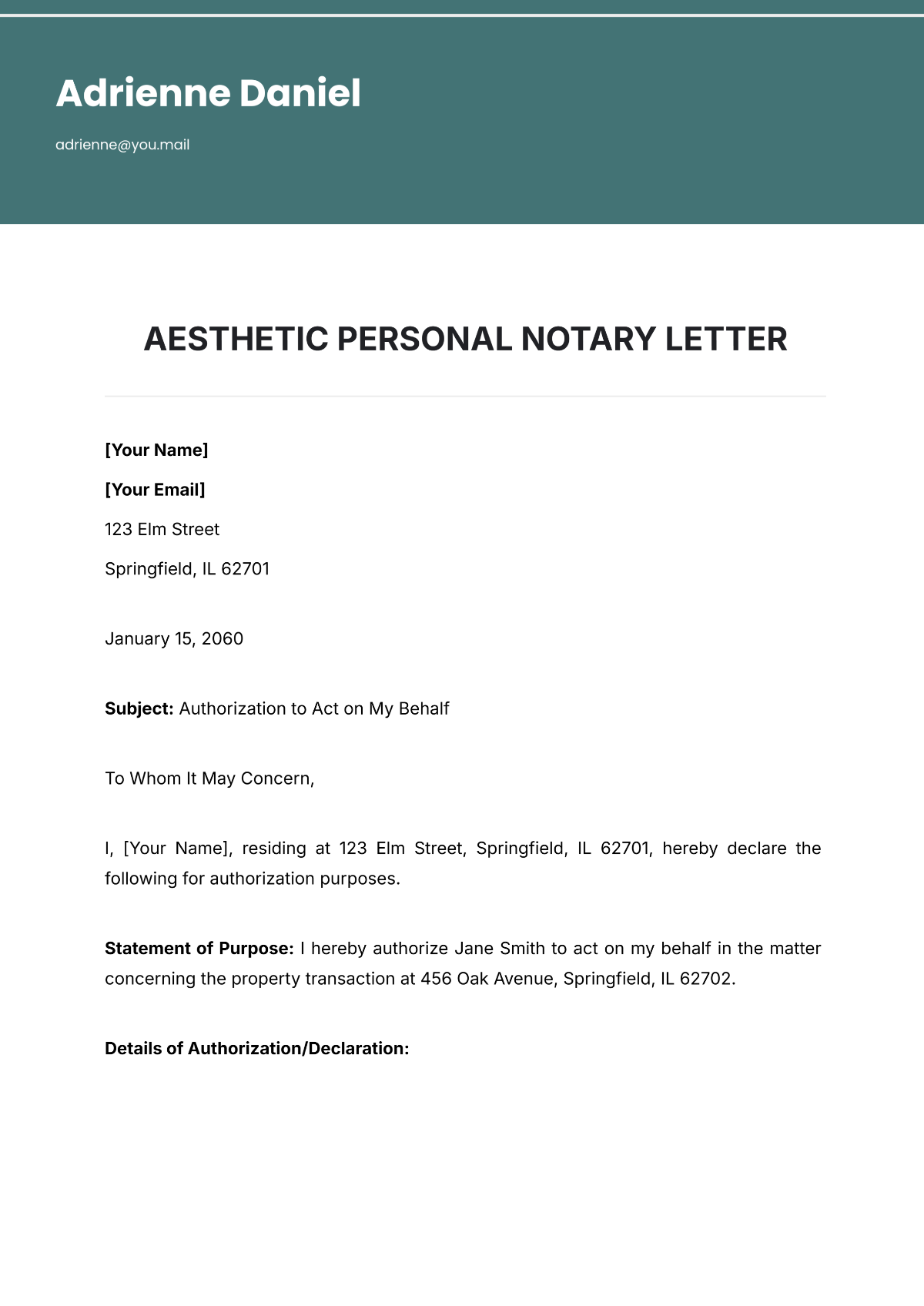 Free Aesthetic Personal Notary Letter Template