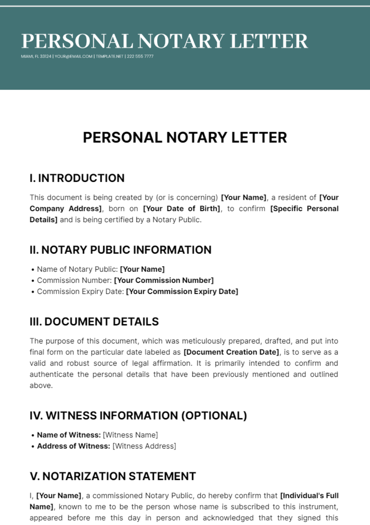 Personal Notary Letter Template