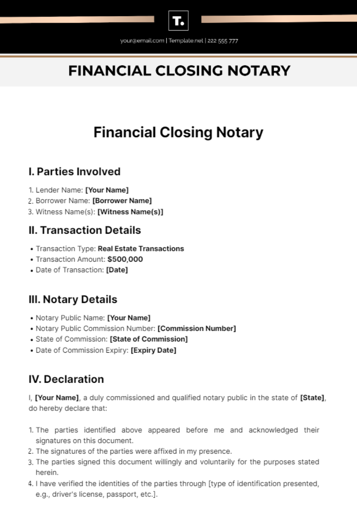 Financial Closing Notary Template