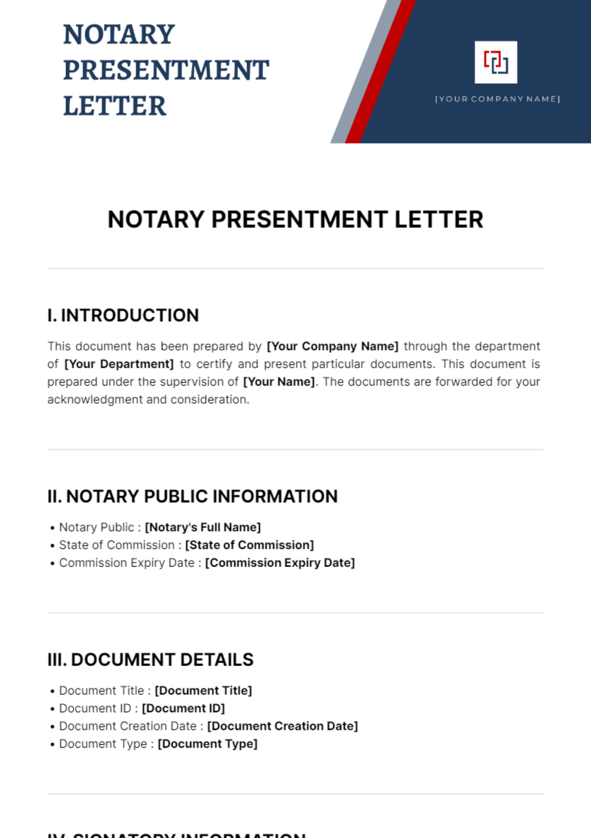 Notary Presentment Letter Template