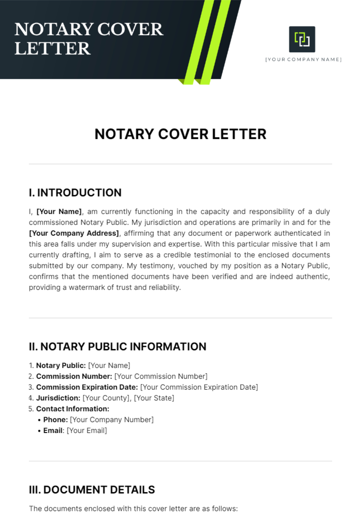 Free Notary Cover Letter Template