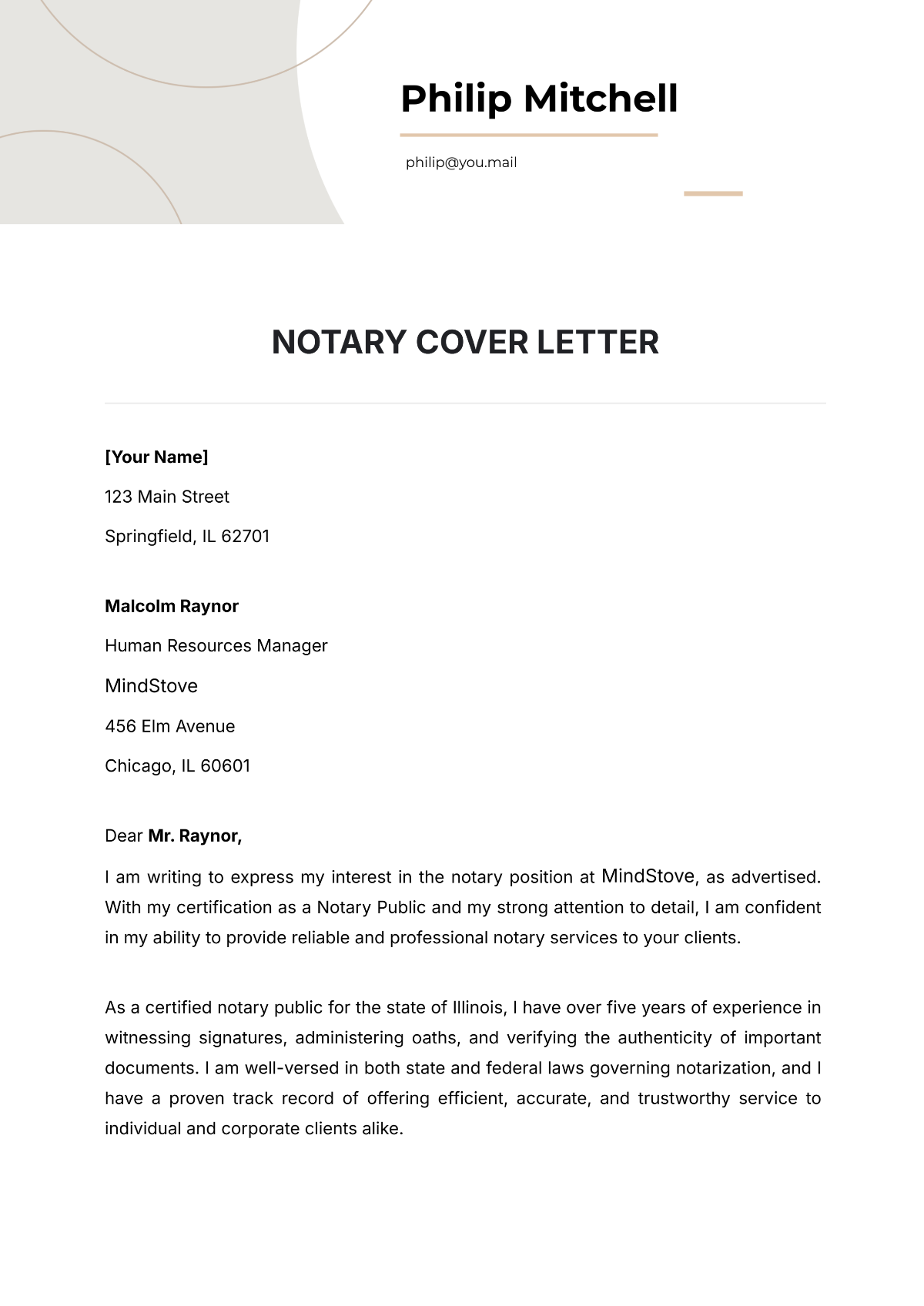 Free Notary Cover Letter Template