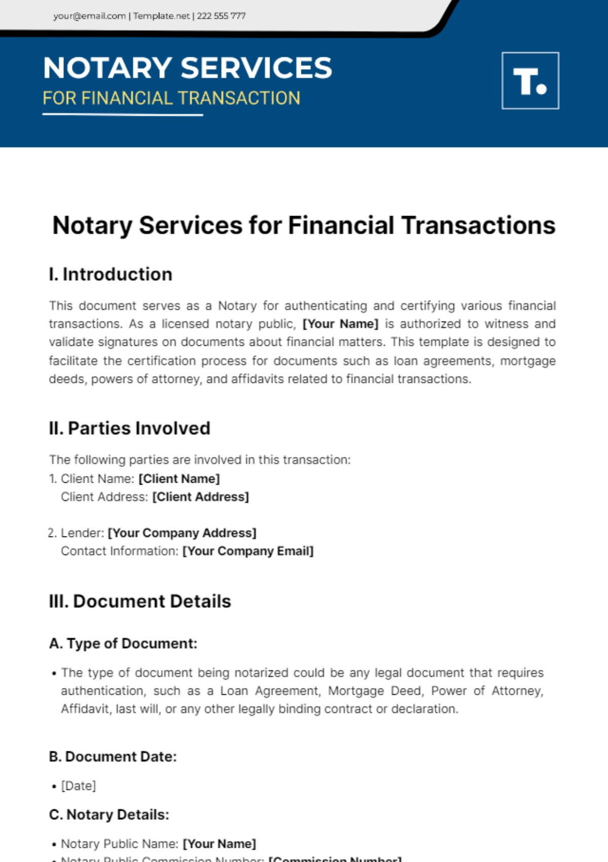 Free Notary Services for Financial Transactions Template