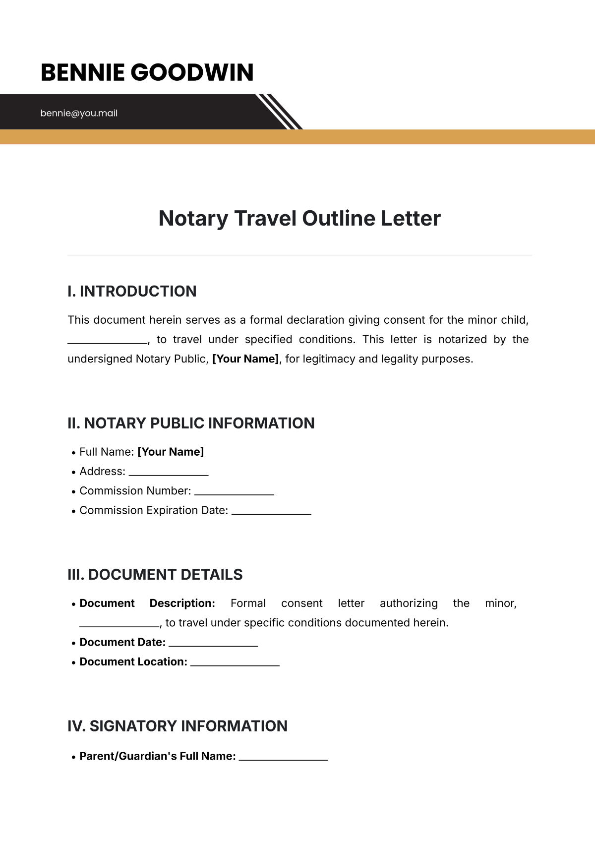 Free Notary Travel Outline Letter Template