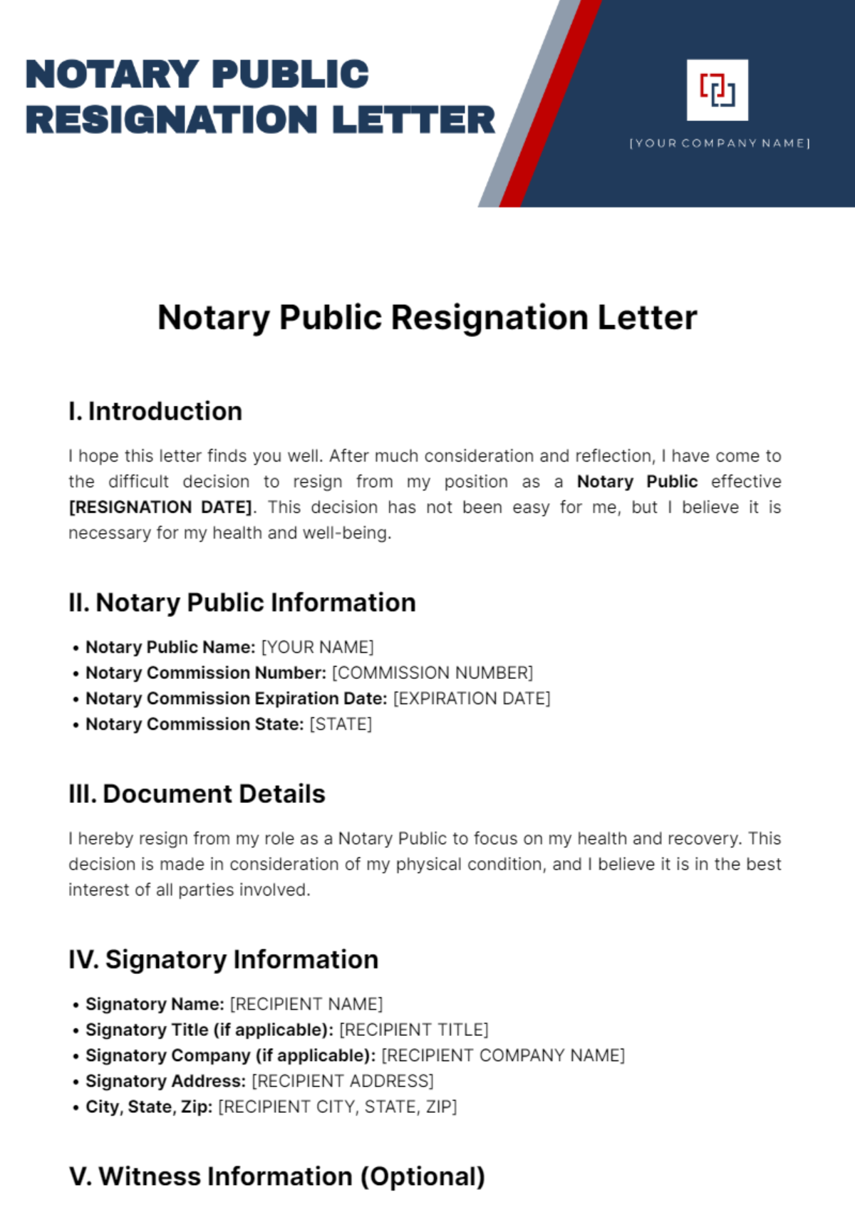 Notary Public Resignation Letter Template