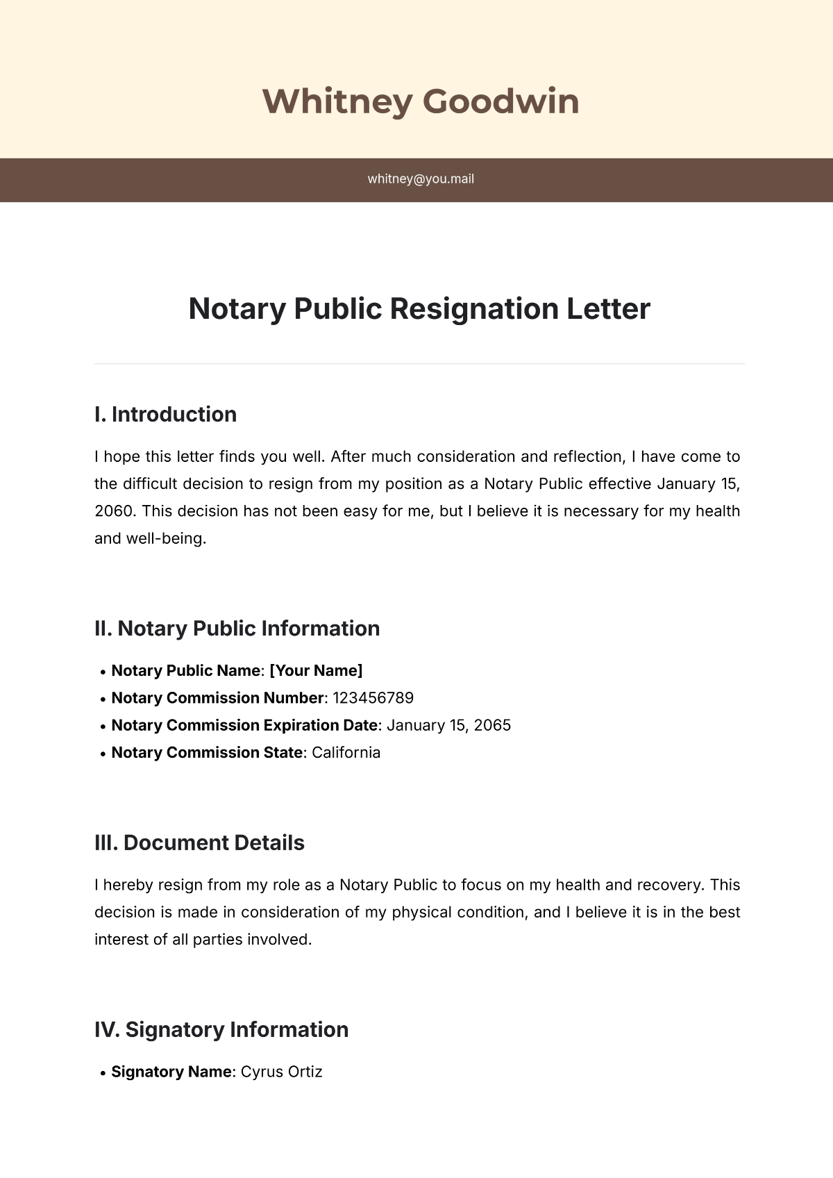 Free Notary Public Resignation Letter Template