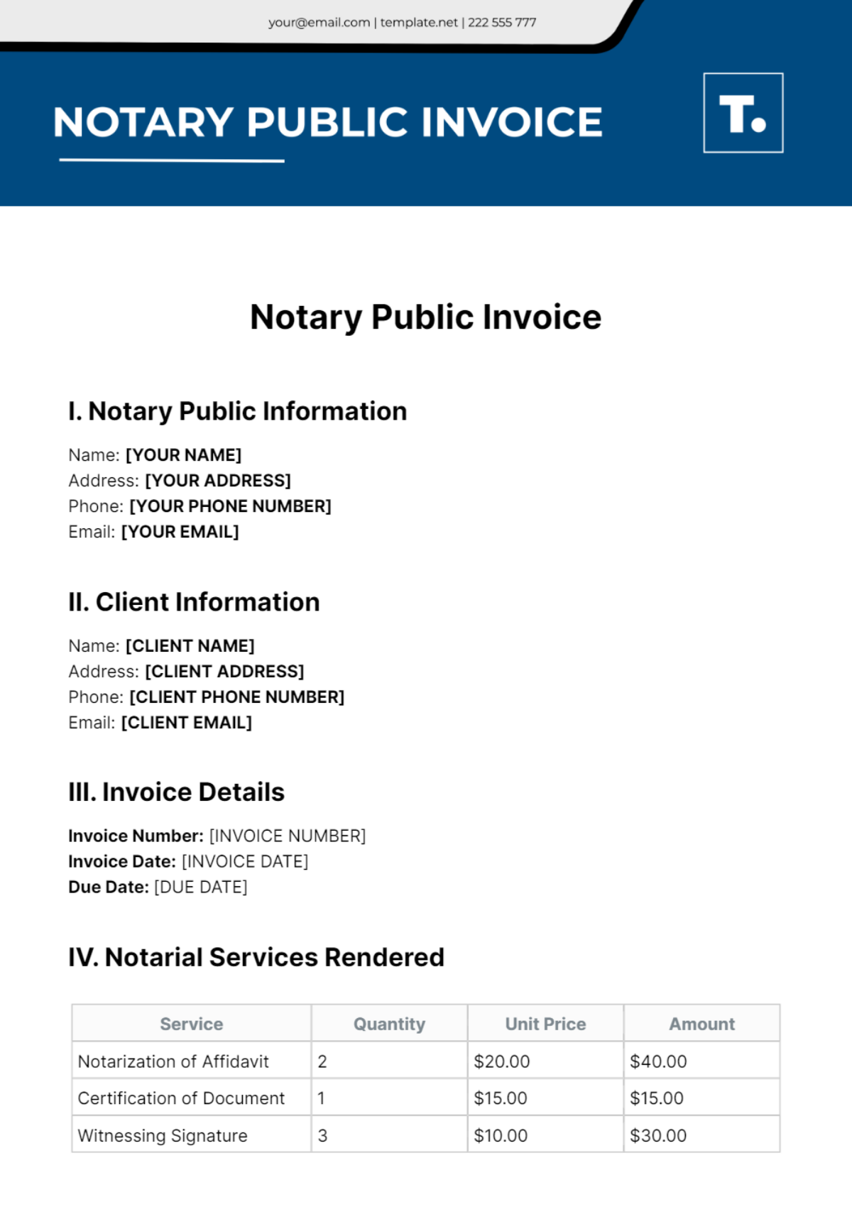 Free Notary Public Invoice Template