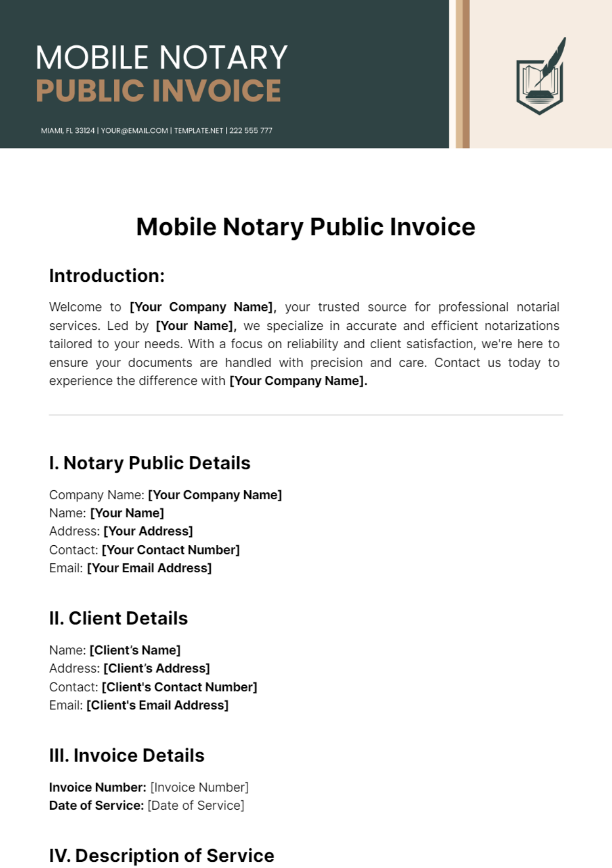 Mobile Notary Public Invoice Template