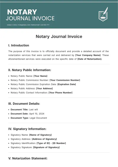 Free Notary Journal Invoice Template & AI Invoice Maker