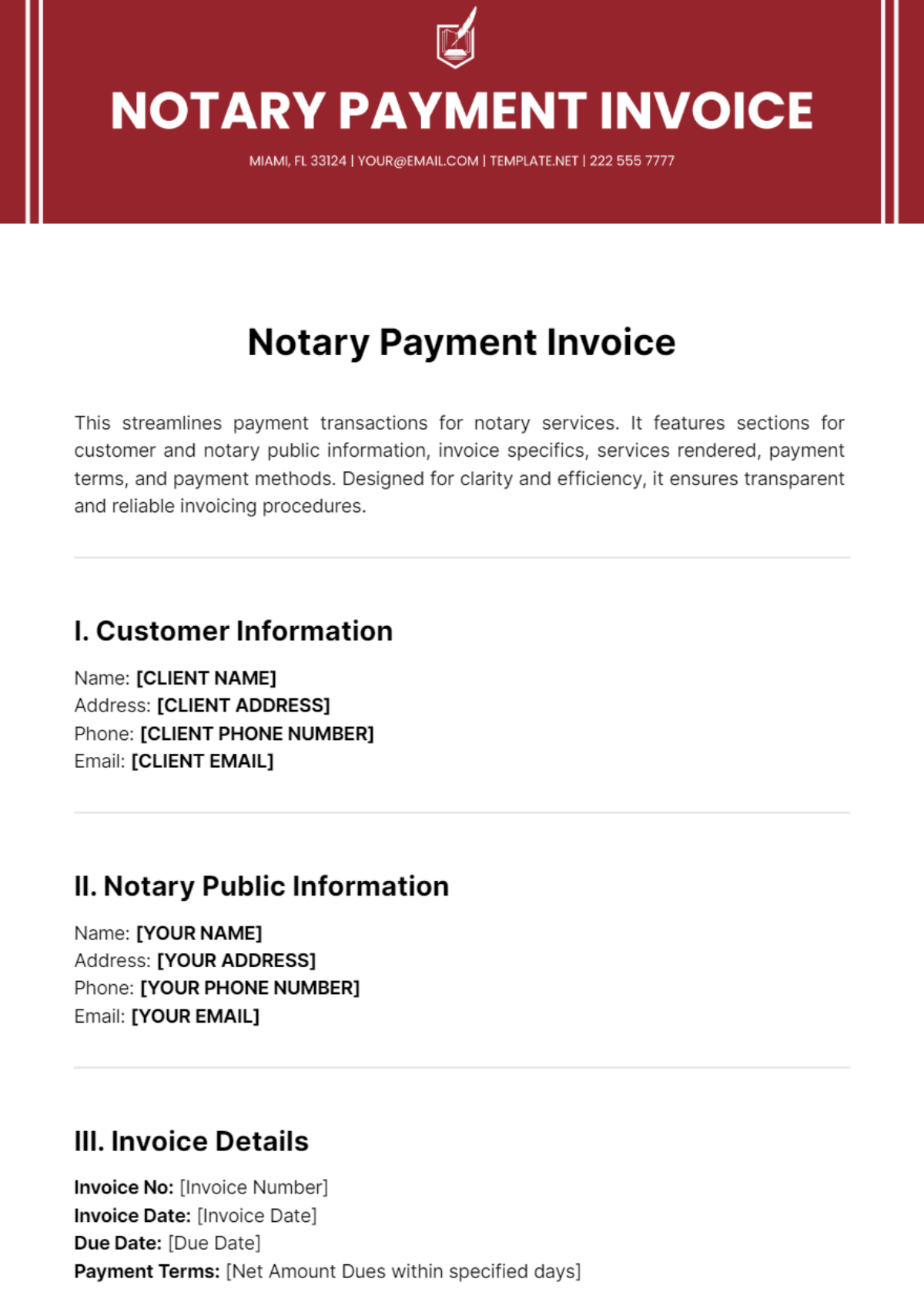 Free Notary Payment Invoice Template