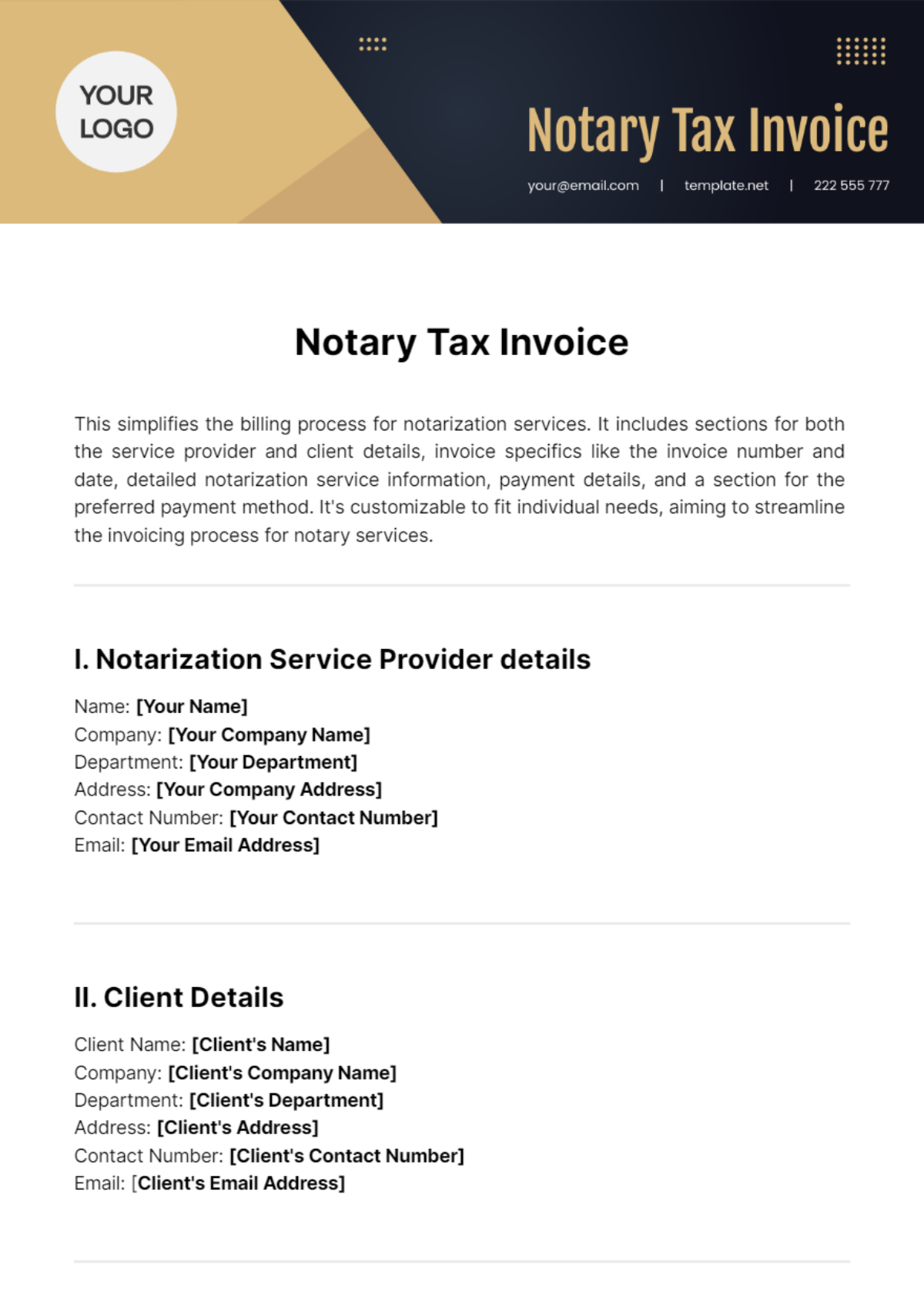 Free Notary Tax Invoice Template