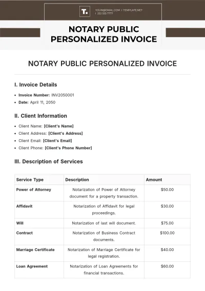 Free Notary Public Personalized Invoice Template & AI Invoice Maker