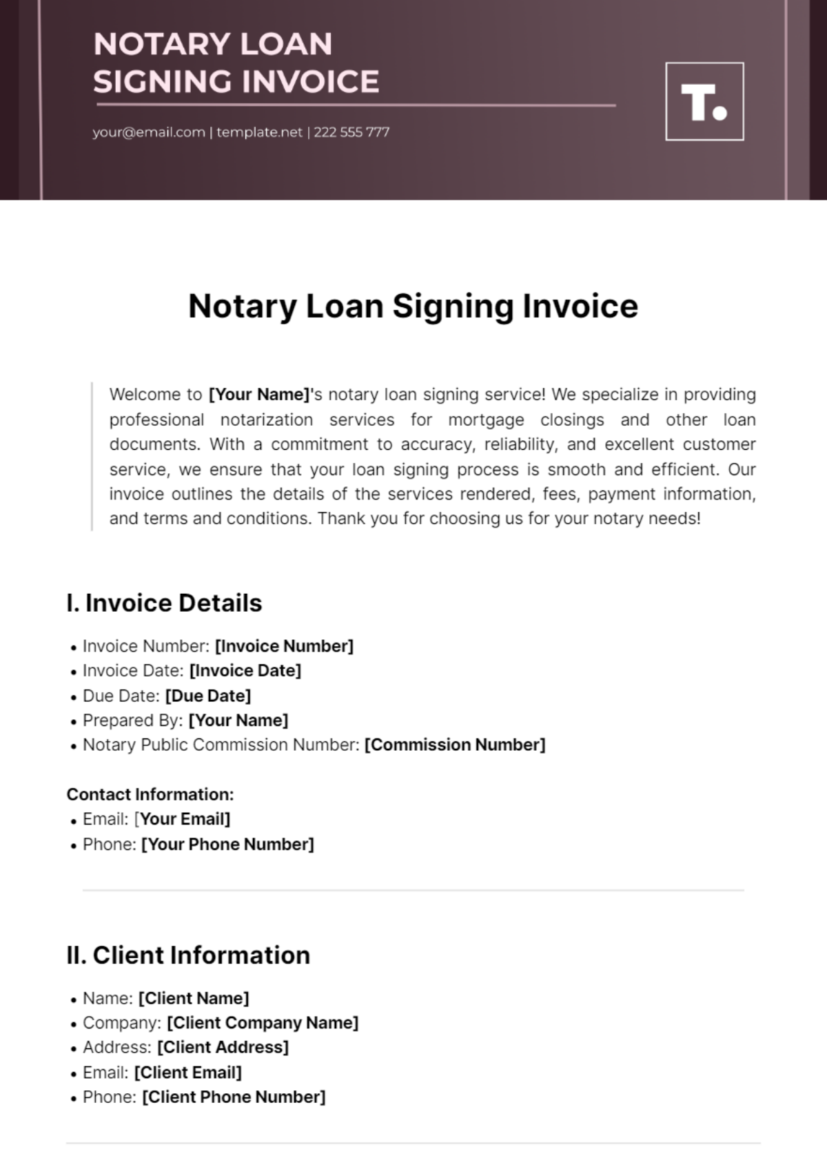 Notary Loan Signing Invoice Template