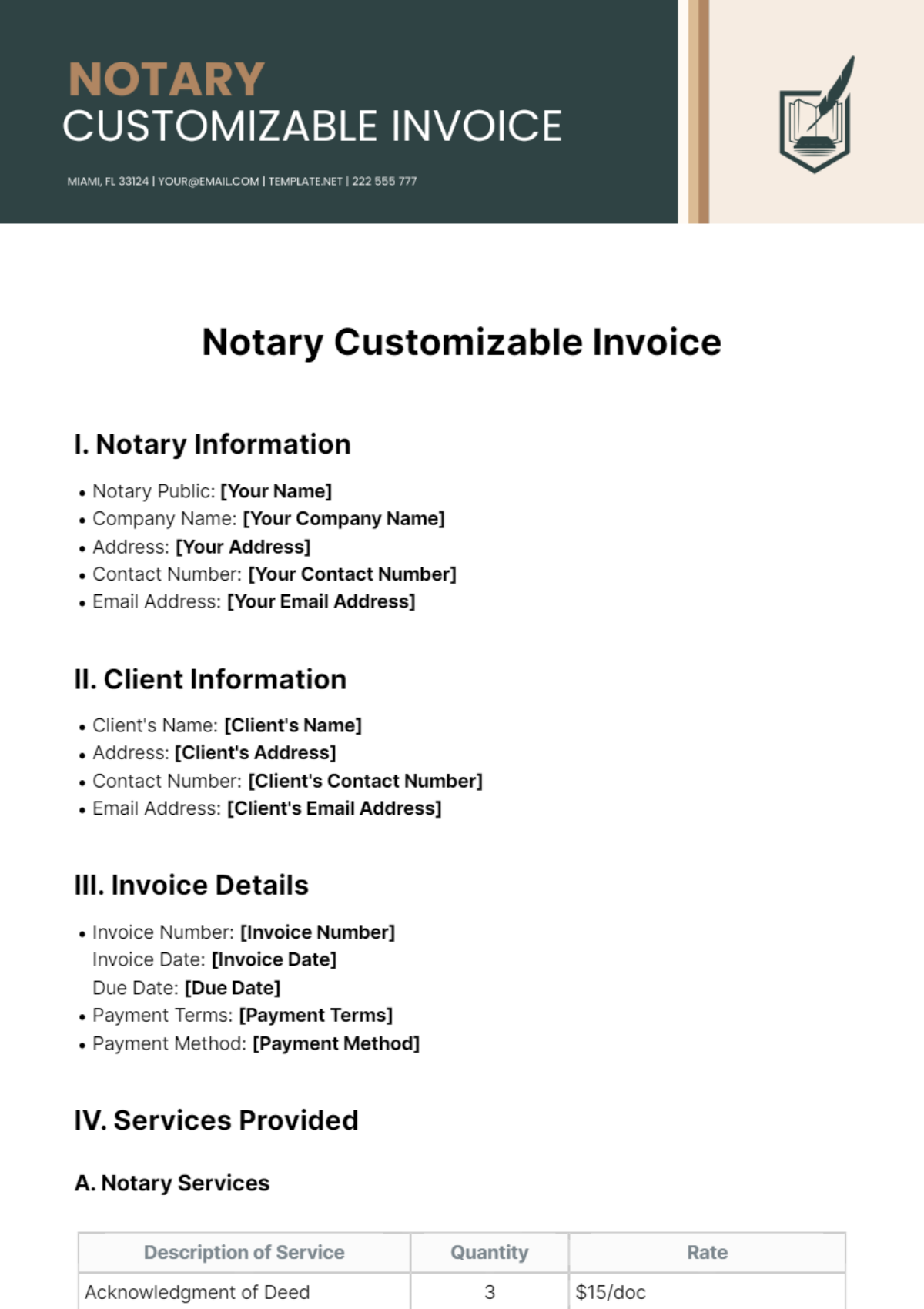 Free Notary Customizable Invoice Template