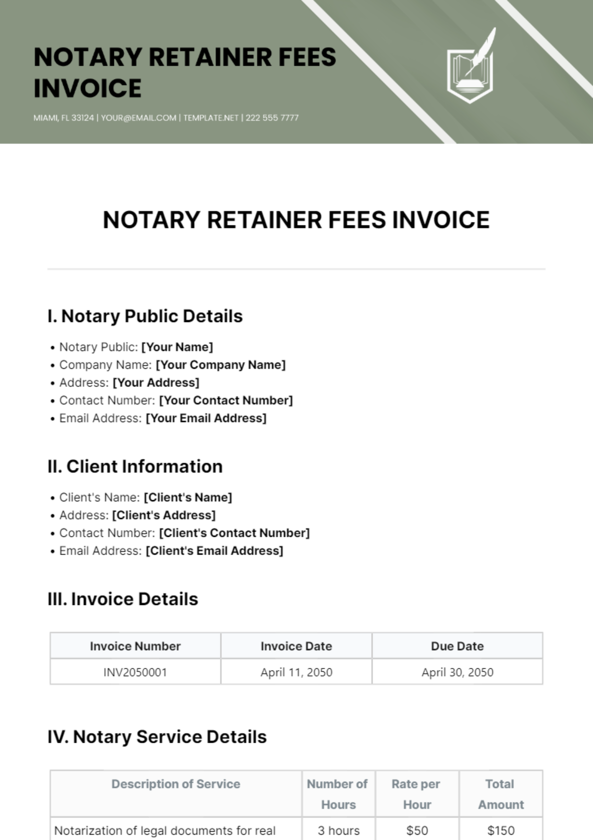 Notary Retainer Fees Invoice Template