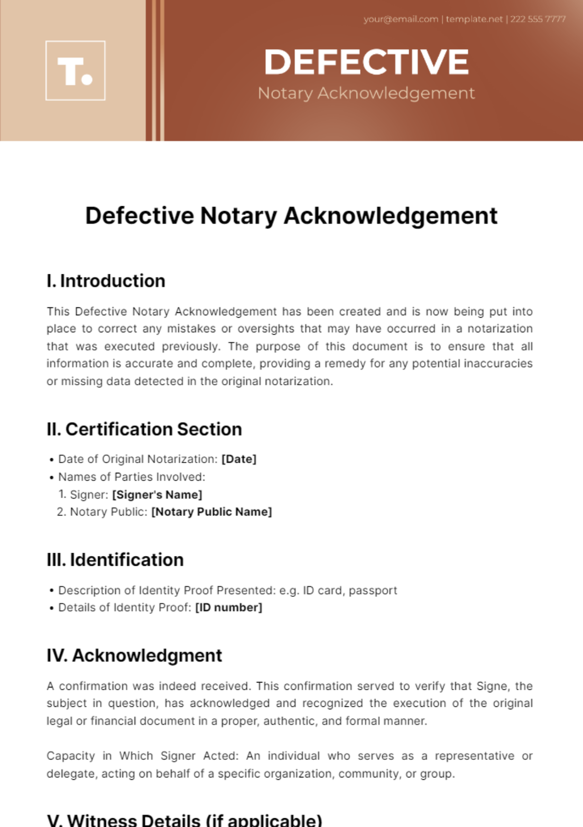 Free Defective Notary Acknowledgement Template